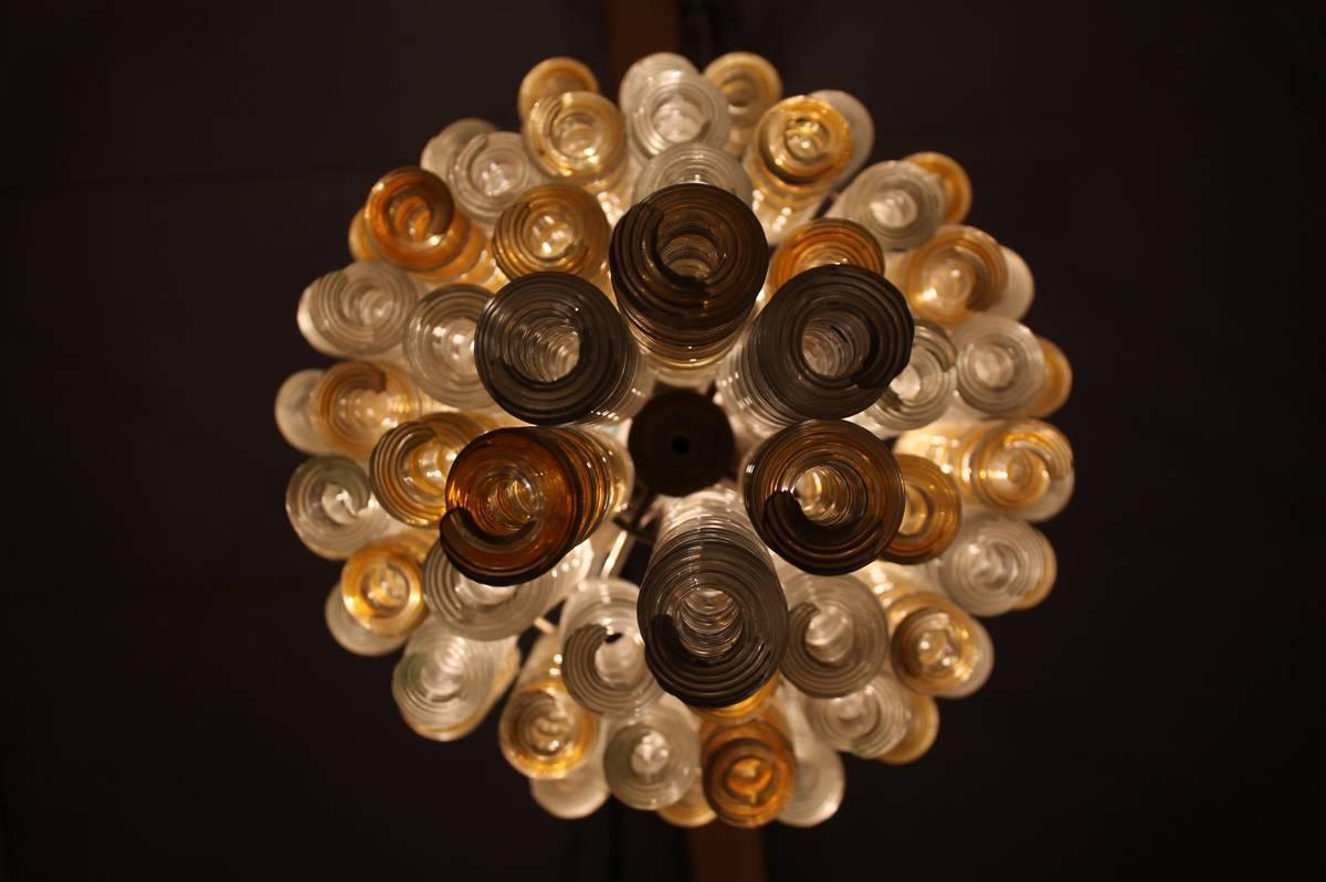 Mid-20th Century Italian Chandelier Twisted Murano Glass in Amber, White, Venini Attributed 1950s