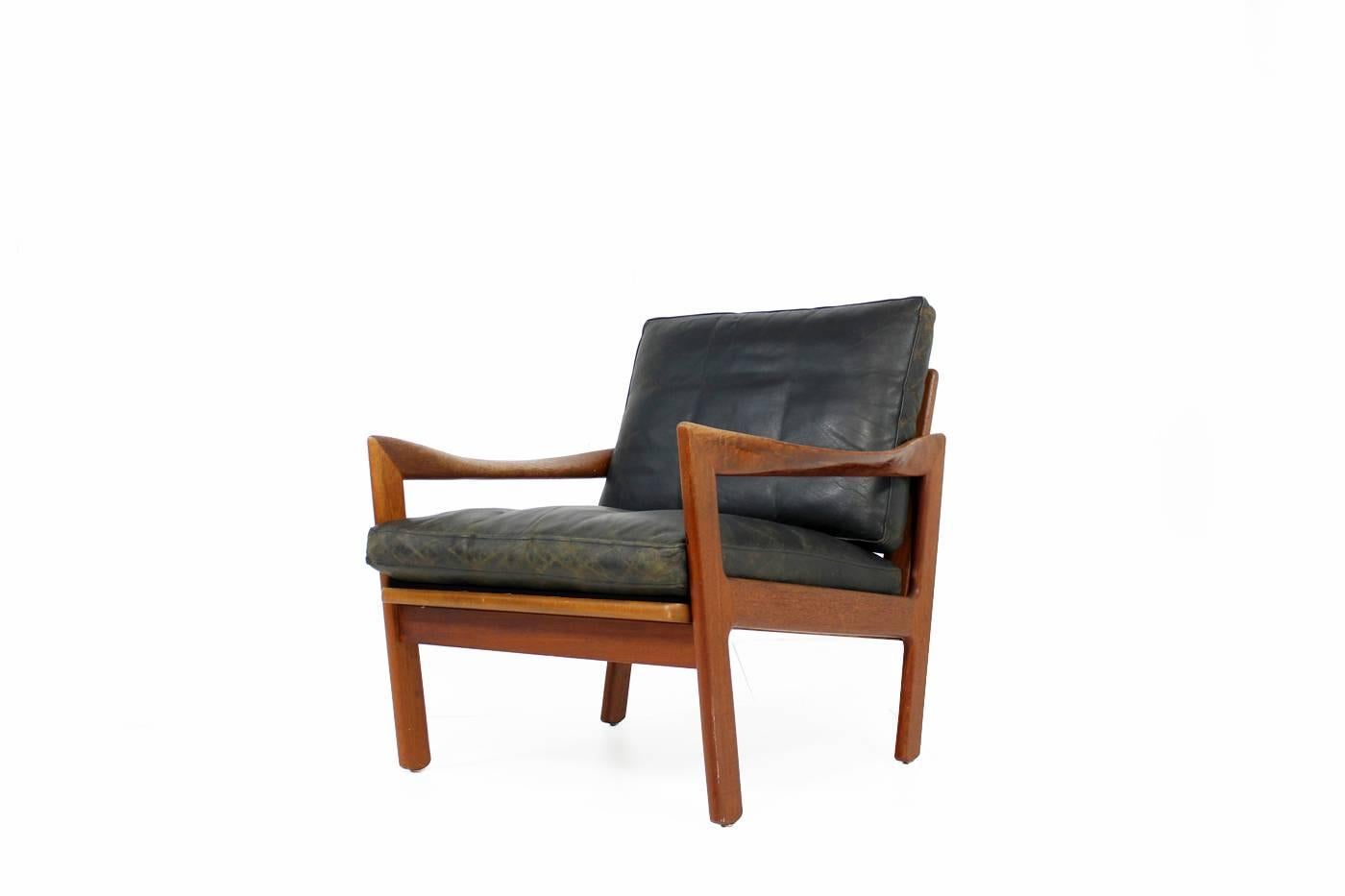 Scandinavian Modern Mid-Century Modern Illum Wikkelso Teak and Leather Easy Chair, Danish, 1960s