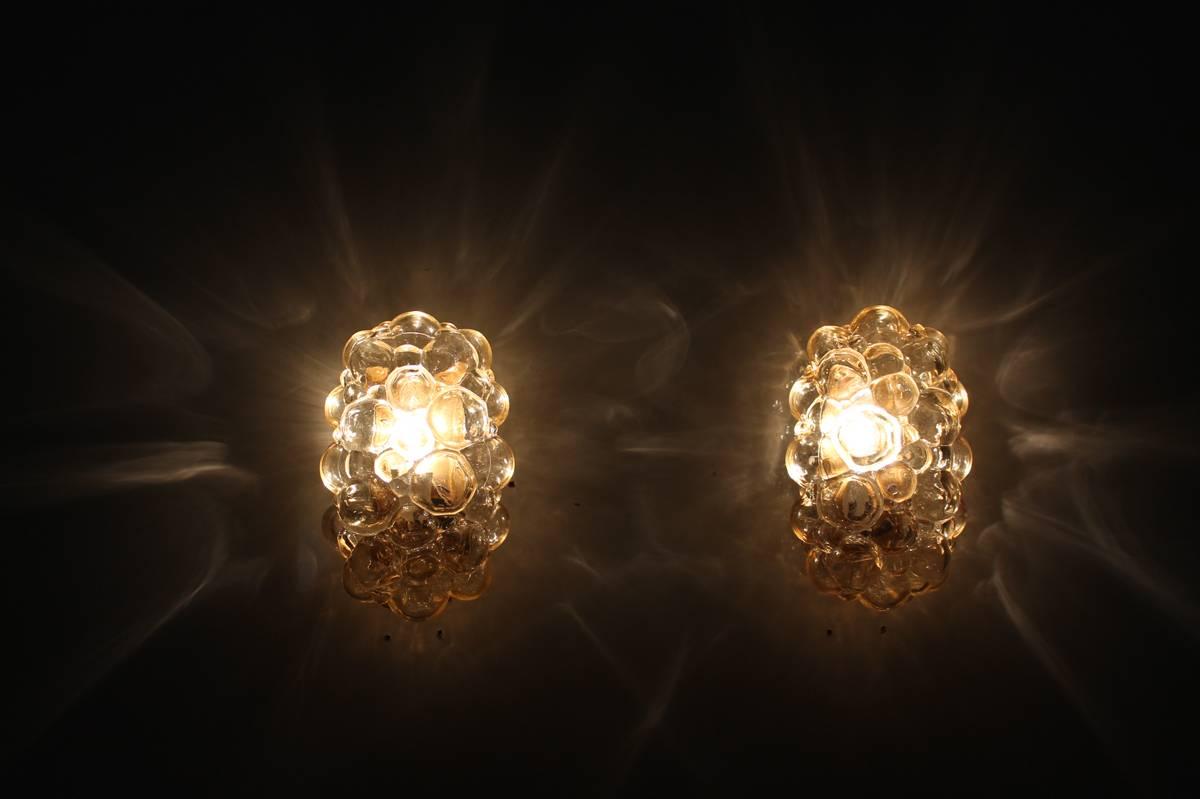 Pair of Oval Sconces, Helena Tynell for Limburg, Bubble Glass, Germany, 1960s  In Excellent Condition In Hamminkeln, DE