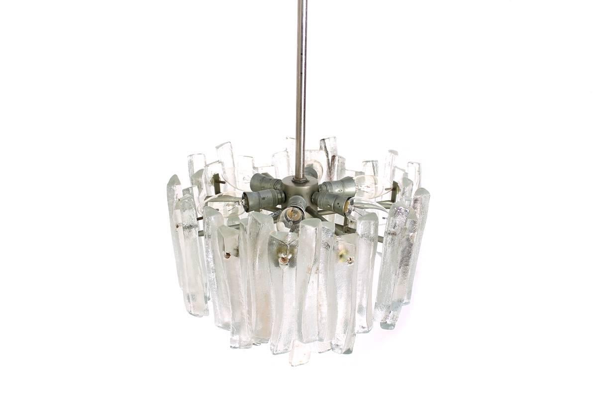 Austrian Kalmar Chandelier with Massive Iceglass Parts, Austria, 1970s, Frosted Glass For Sale