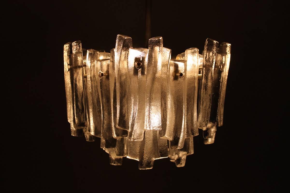 Kalmar Chandelier with Massive Iceglass Parts, Austria, 1970s, Frosted Glass For Sale 2