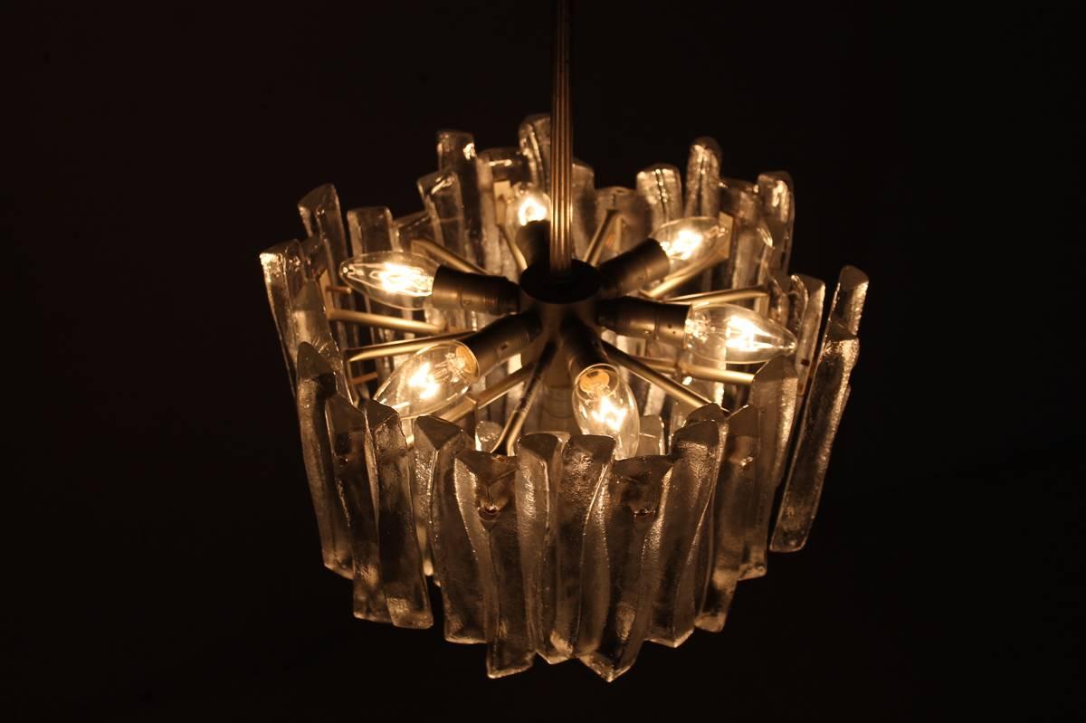 Kalmar Chandelier with Massive Iceglass Parts, Austria, 1970s, Frosted Glass For Sale 1