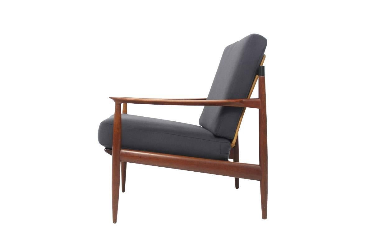Teak Easy Chair by Carl Straub for Goldfeder, Germany, 1950s, Wicker Rattan In Good Condition In Hamminkeln, DE