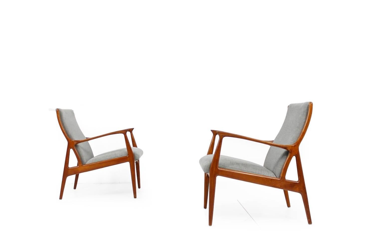 Mid-20th Century Pair of 1960s Danish Teak Easy Lounge Chairs, Erik Andersen and Palle Pedersen