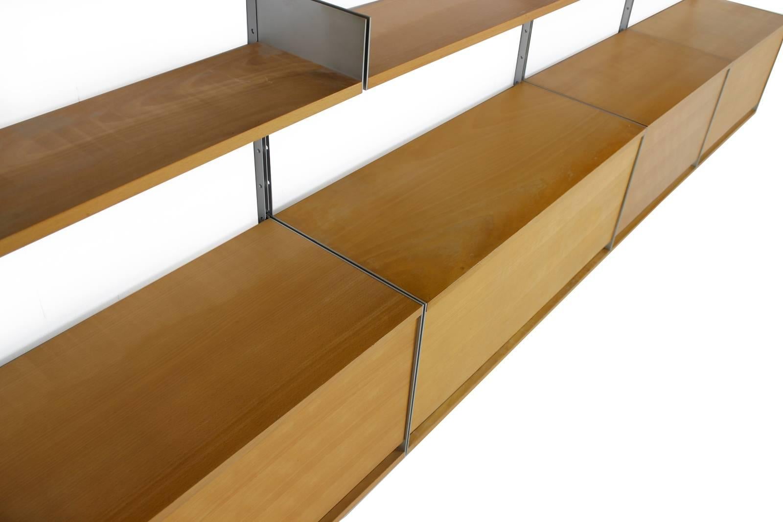 Rare 1960s Dieter Rams 606 Beechwood & Aluminium Modular Wall Unit for Vitsoe In Good Condition In Hamminkeln, DE