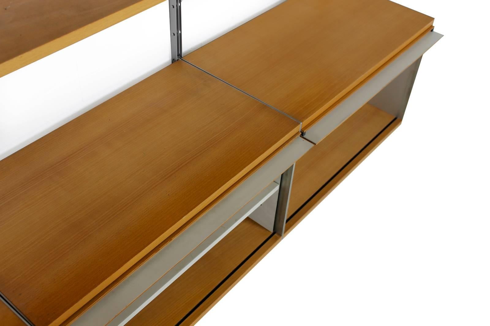 Mid-20th Century Rare 1960s Dieter Rams 606 Beechwood & Aluminium Modular Wall Unit for Vitsoe