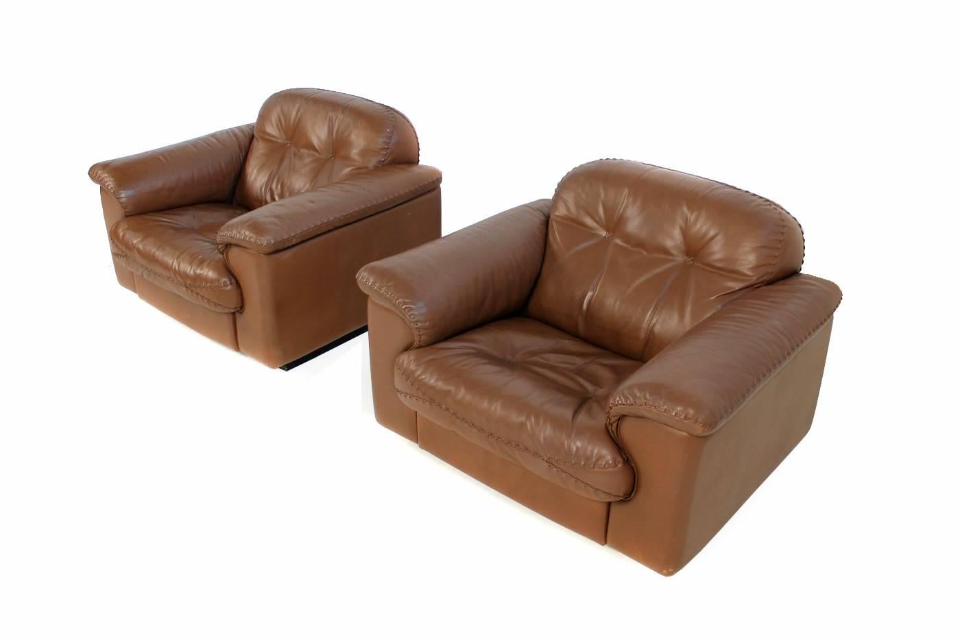 Mid-Century Modern Pair of High Quality 1960s De Sede DS 101 Leather Lounge Chairs James Bond, 1969