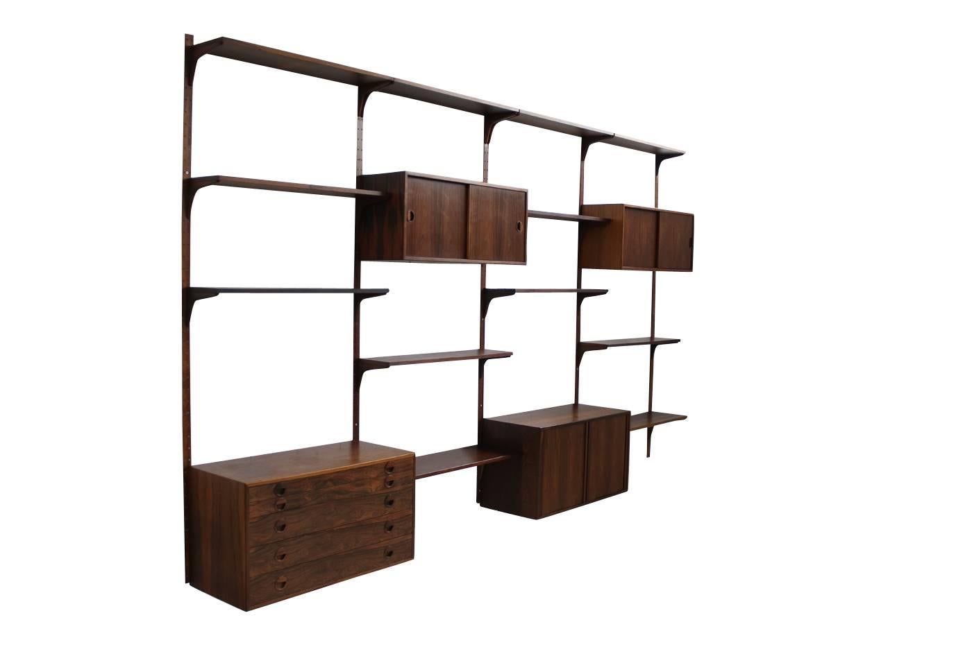 Large Danish 1960s Rosewood Wall Unit by Rud Thygesen for HG Møbler Shelf 3