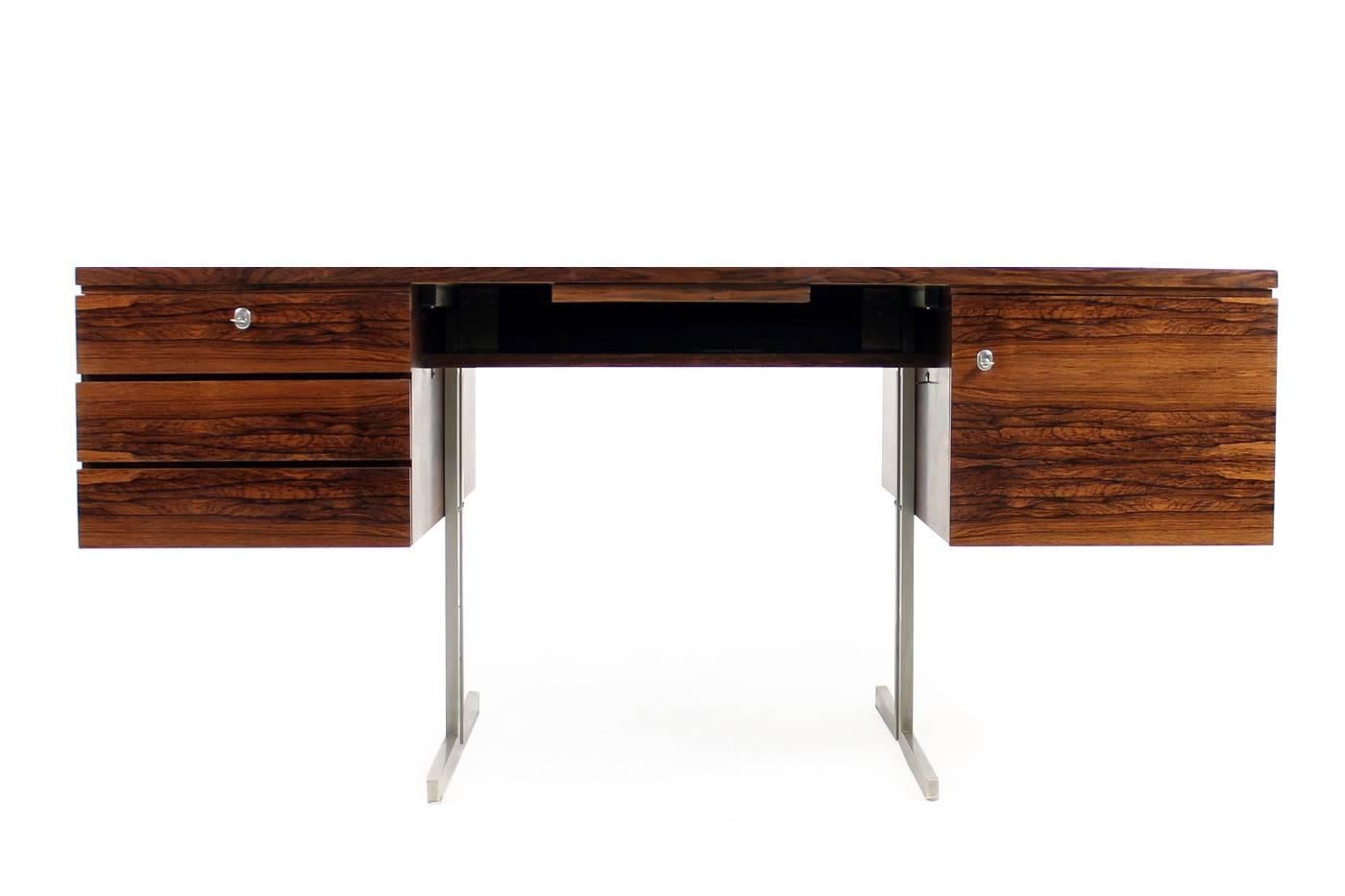 Mid-Century Modern Amazing 1960s Mid Century Modern Writing Table Rosewood & Steel Desk Minimalist For Sale