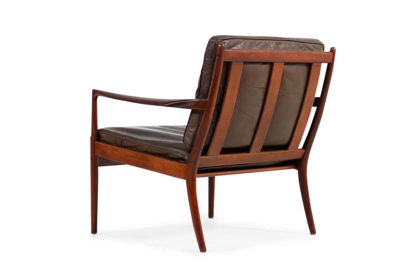 1960er Jahre Ib Kofod Larsen Lounge Easy Chair „Sams“ aus braunem Leder OPE, Schweden im Zustand „Gut“ im Angebot in Hamminkeln, DE