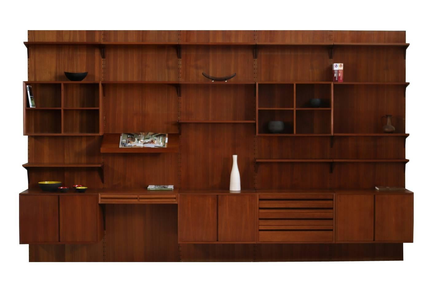 Beautiful 1960s Poul Cadovius Danish Teak Wall Unit, Shelving System by CADO (d) 1