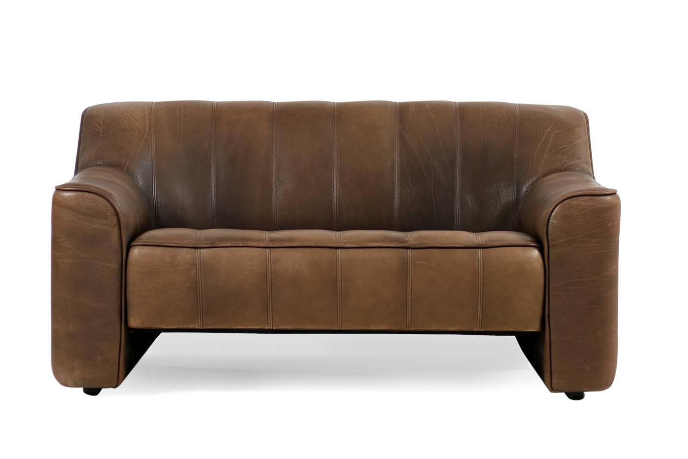 Late 20th Century Beautiful 1970s De Sede DS 44 Sofa Set Brown Dark Cognac Buffalo Leather 