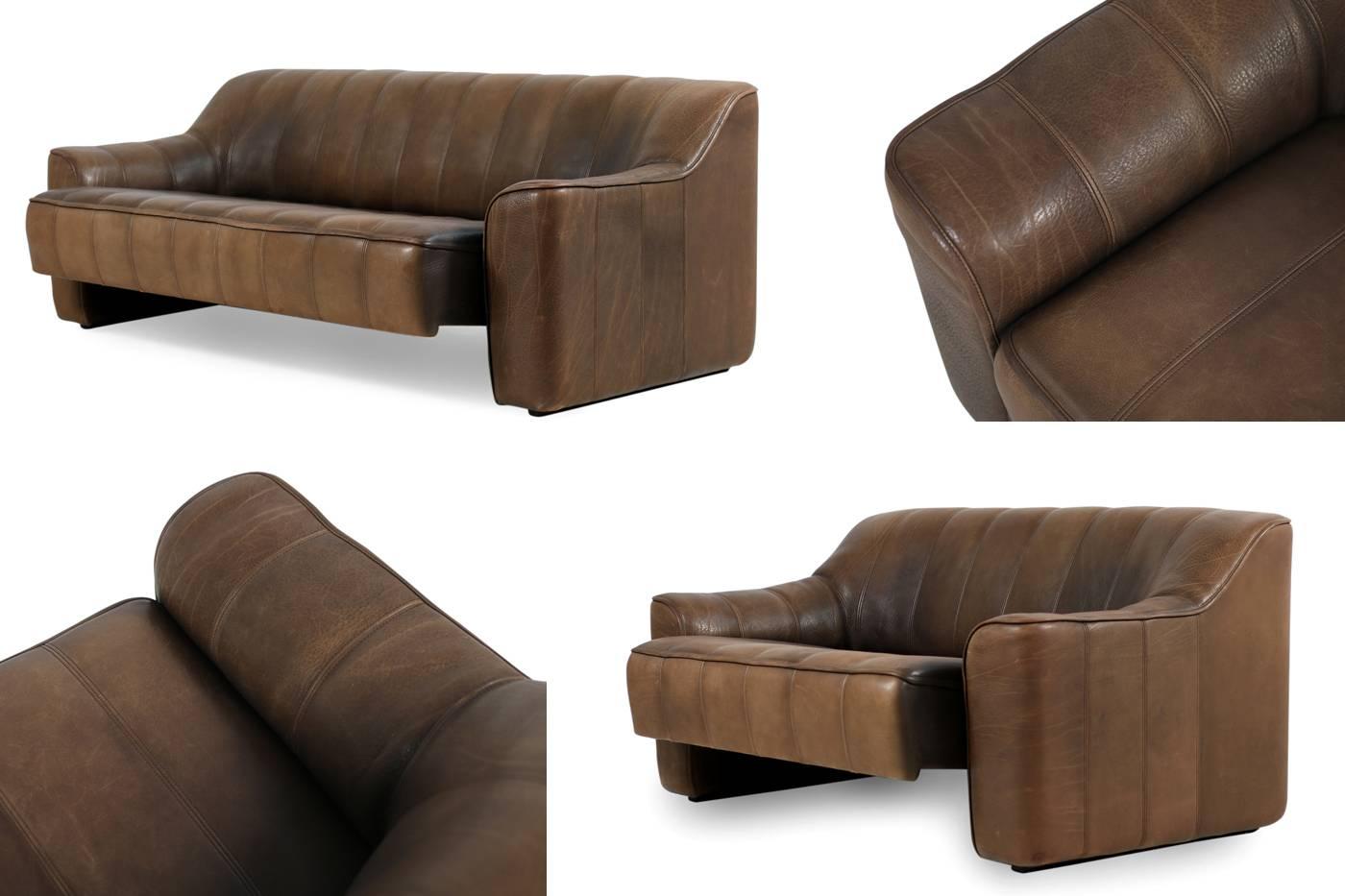 Beautiful 1970s De Sede DS 44 Sofa Set Brown Dark Cognac Buffalo Leather  4