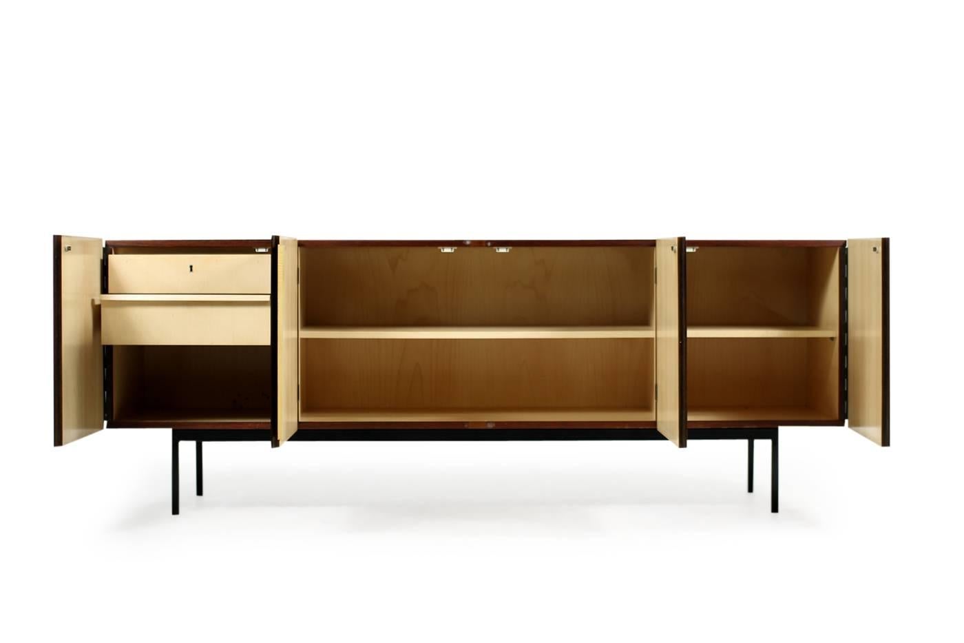 1960s Minimalist Sideboard Rosewood and Maple on Metal Base, Mid-Century Modern 1