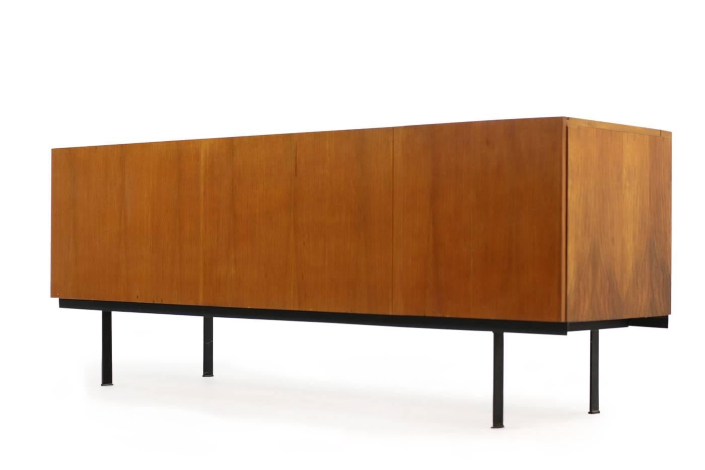 1960s Minimalist Sideboard Teak & Maple on Metal Base Mid-Century Modern Design 2