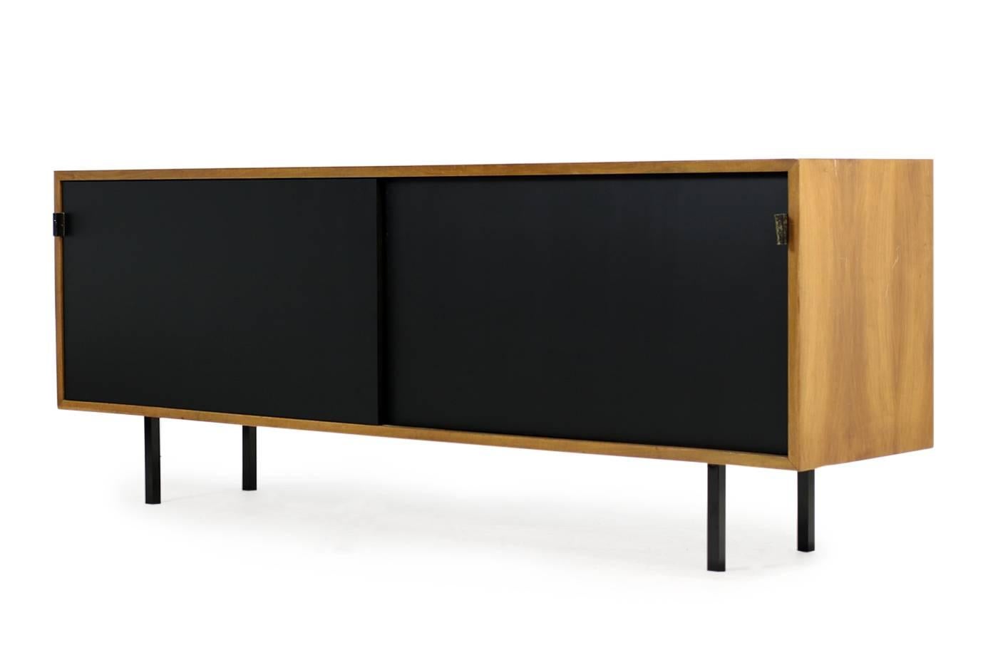 Beautiful 1950s Florence Knoll Model 116 Cherry Sideboard Knoll Int. Black Doors 1