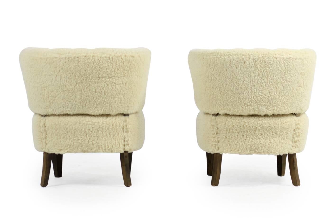 Pair of 1950s Otto Schultz Lounge Chairs Sheepskin & Leather, Mid-Century Modern In Excellent Condition In Hamminkeln, DE
