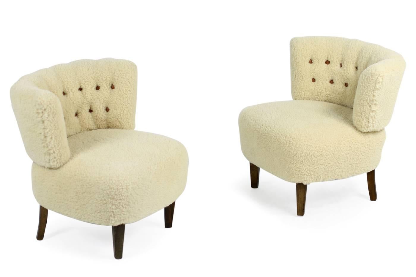 Pair of 1950s Otto Schultz Lounge Chairs Sheepskin & Leather, Mid-Century Modern 2