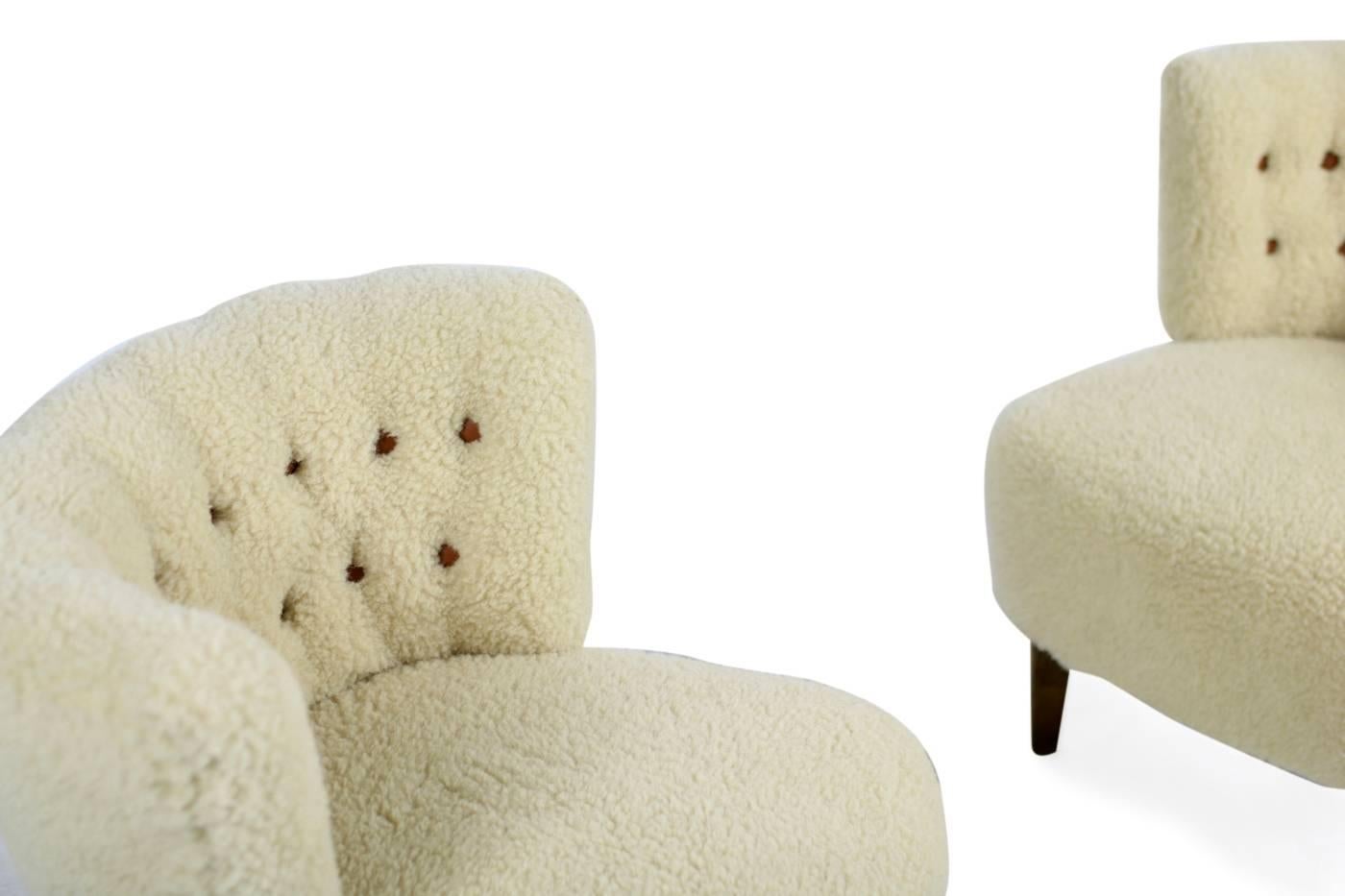 Pair of 1950s Otto Schultz Lounge Chairs Sheepskin & Leather, Mid-Century Modern 3