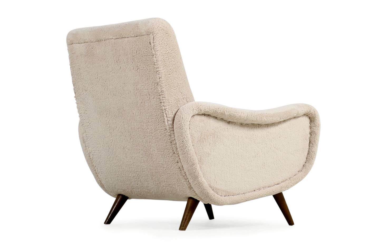 1960s Italian Lounge Chair Faux Teddy Bear Fur Zanuso Style Mid-Century Modern 1