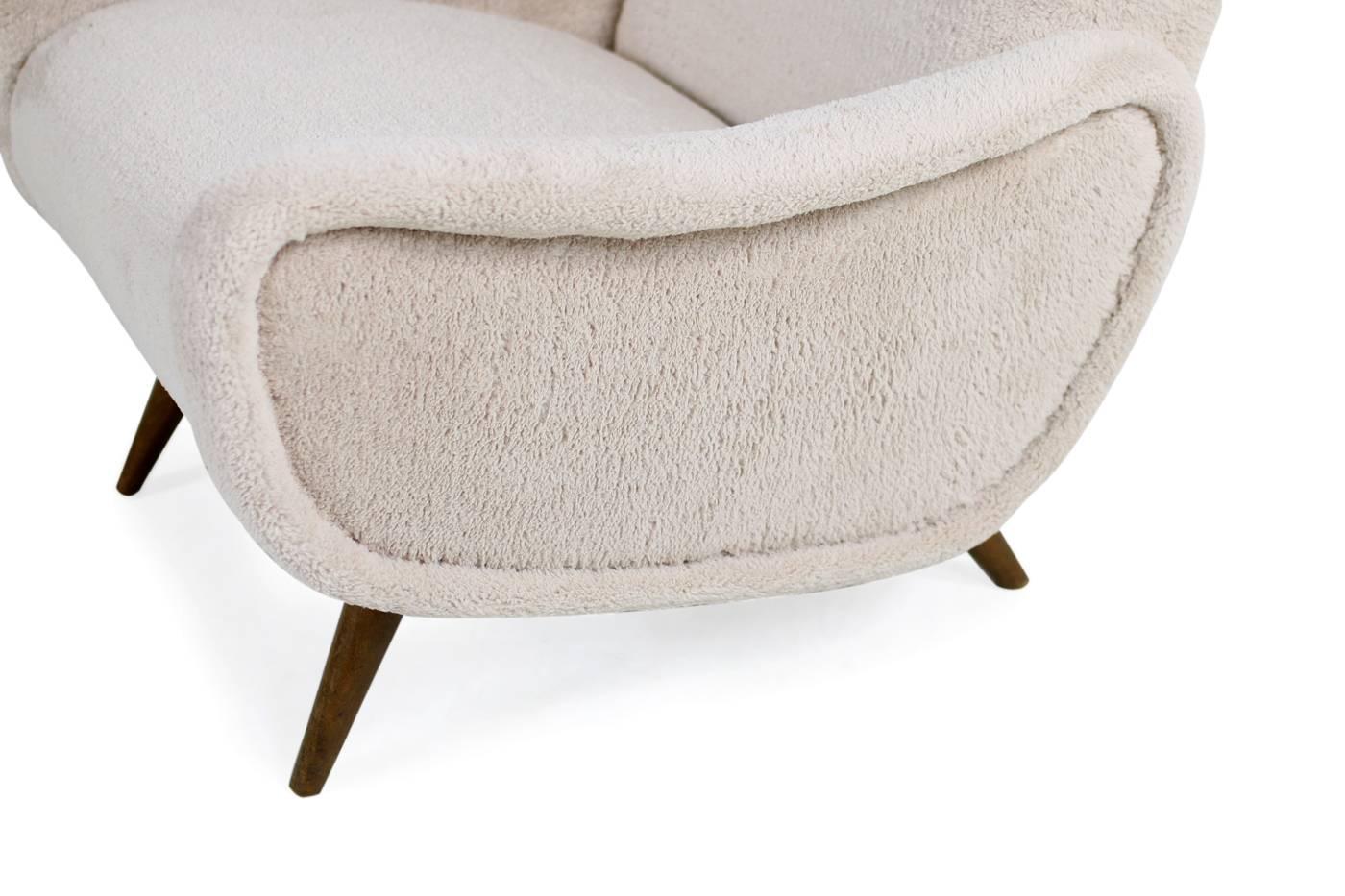 Mid-20th Century 1960s Italian Lounge Chair Faux Teddy Bear Fur Zanuso Style Mid-Century Modern