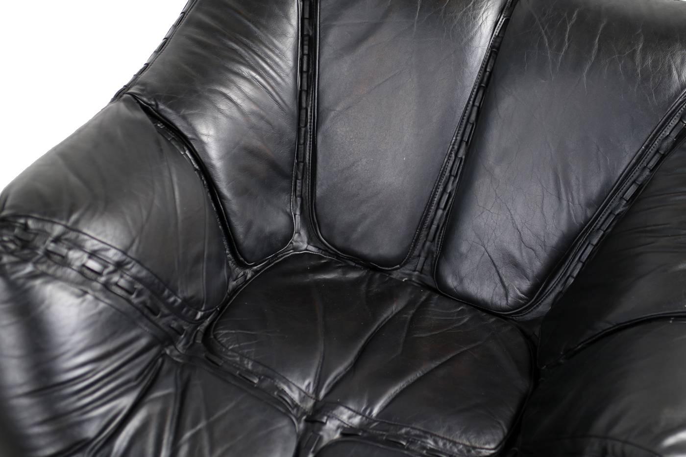 Brazilian 1970s Percival Lafer Lounge Chairs & Ottoman Jacaranda & Black Leather For Sale 1
