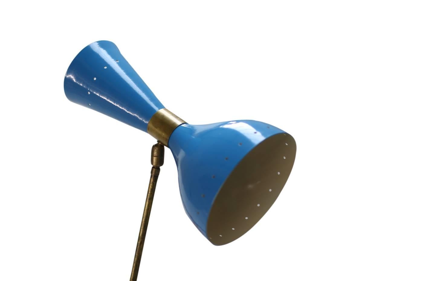 Metal Italian Modern Adjustable Three-Arm 'Triennale' Brass Lamp in Stilnovo Style