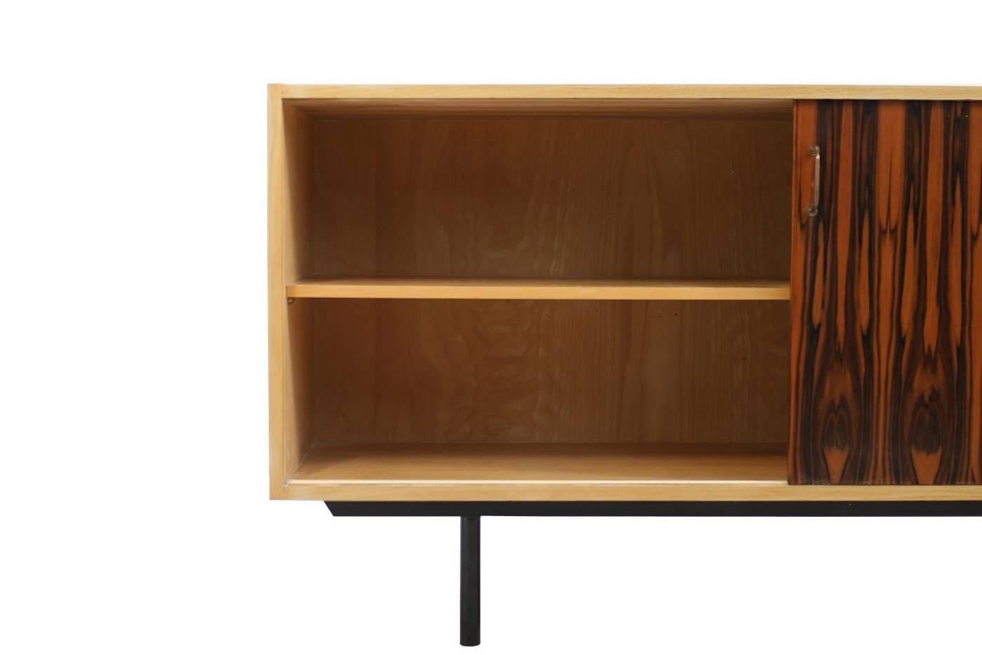German 1950s Oak Sideboard Mid-Century Modern Design with Drawers Brass Handles For Sale