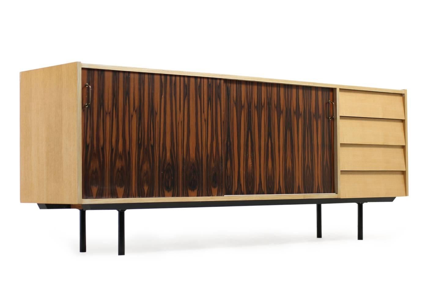 1950s Oak Sideboard Mid-Century Modern Design with Drawers Brass Handles For Sale 1