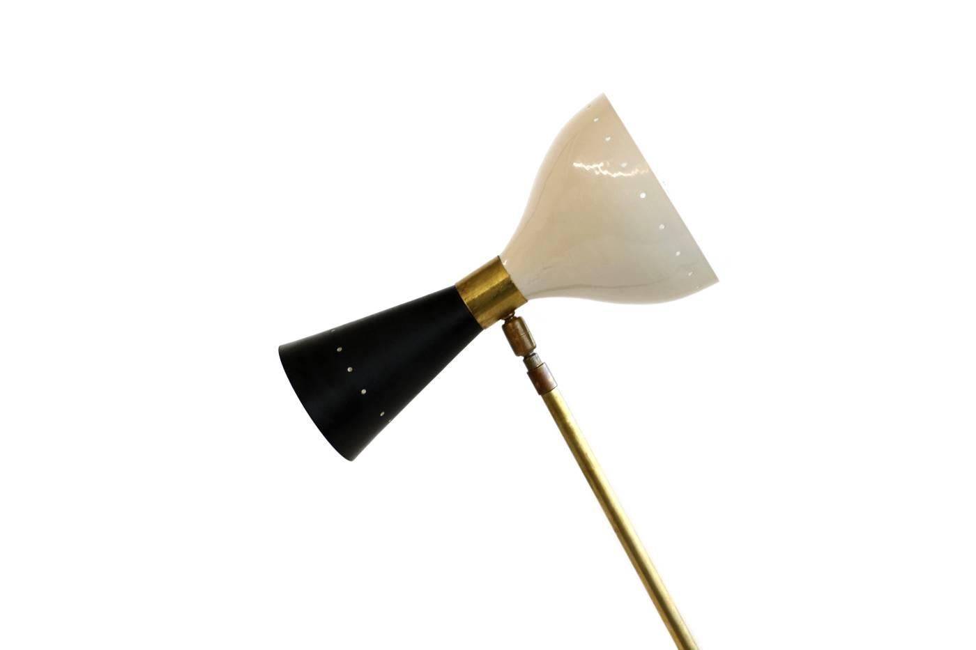 Mid-Century Modern 1 of 2 Beautiful Adjustable Italian Minimalist Floor Lamp Brass Stilnovo Style For Sale