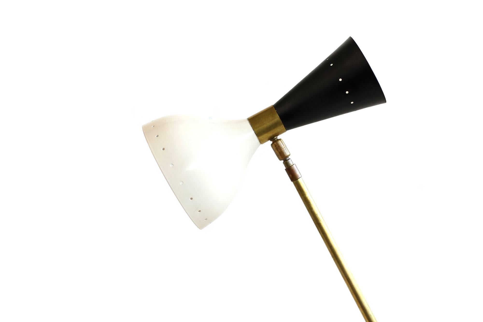 Contemporary 1 of 2 Beautiful Adjustable Italian Minimalist Floor Lamp Brass Stilnovo Style For Sale
