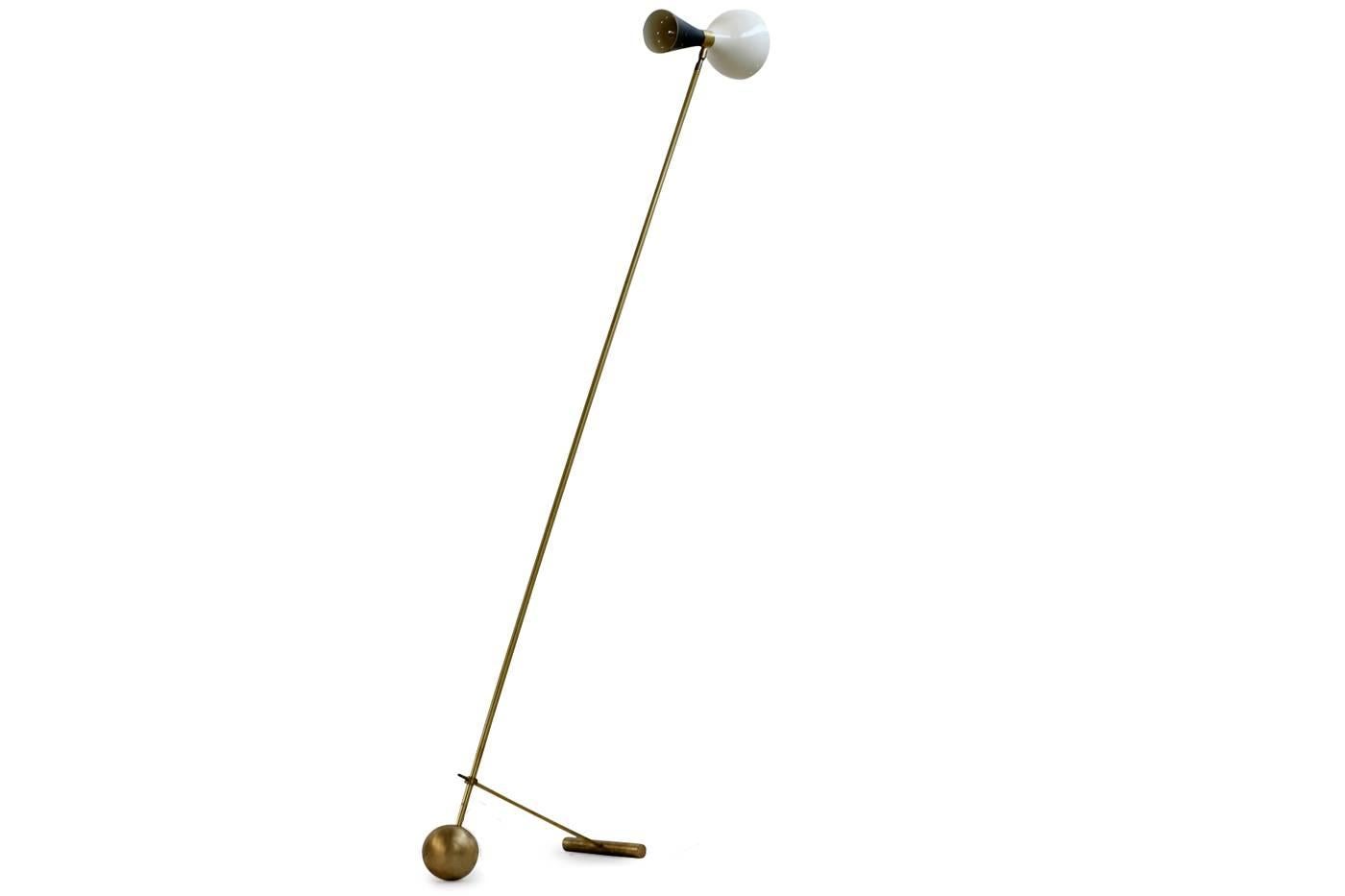 1 of 2 Beautiful Adjustable Italian Minimalist Floor Lamp Brass Stilnovo Style For Sale 2
