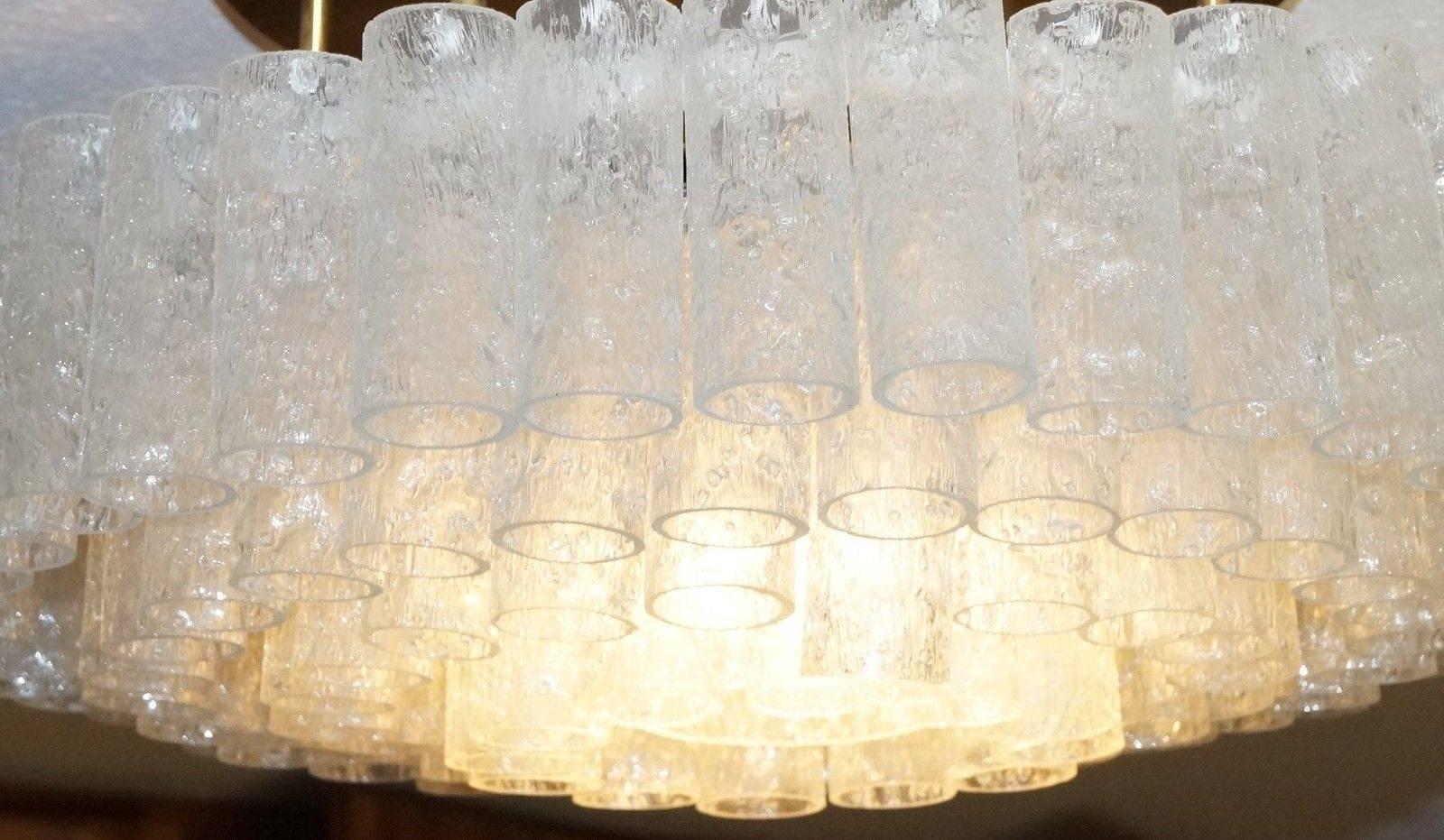 Large 1960s Doria Glass Tube Chandelier with Brass, Flush Mount, Made in Germany In Excellent Condition In Hamminkeln, DE