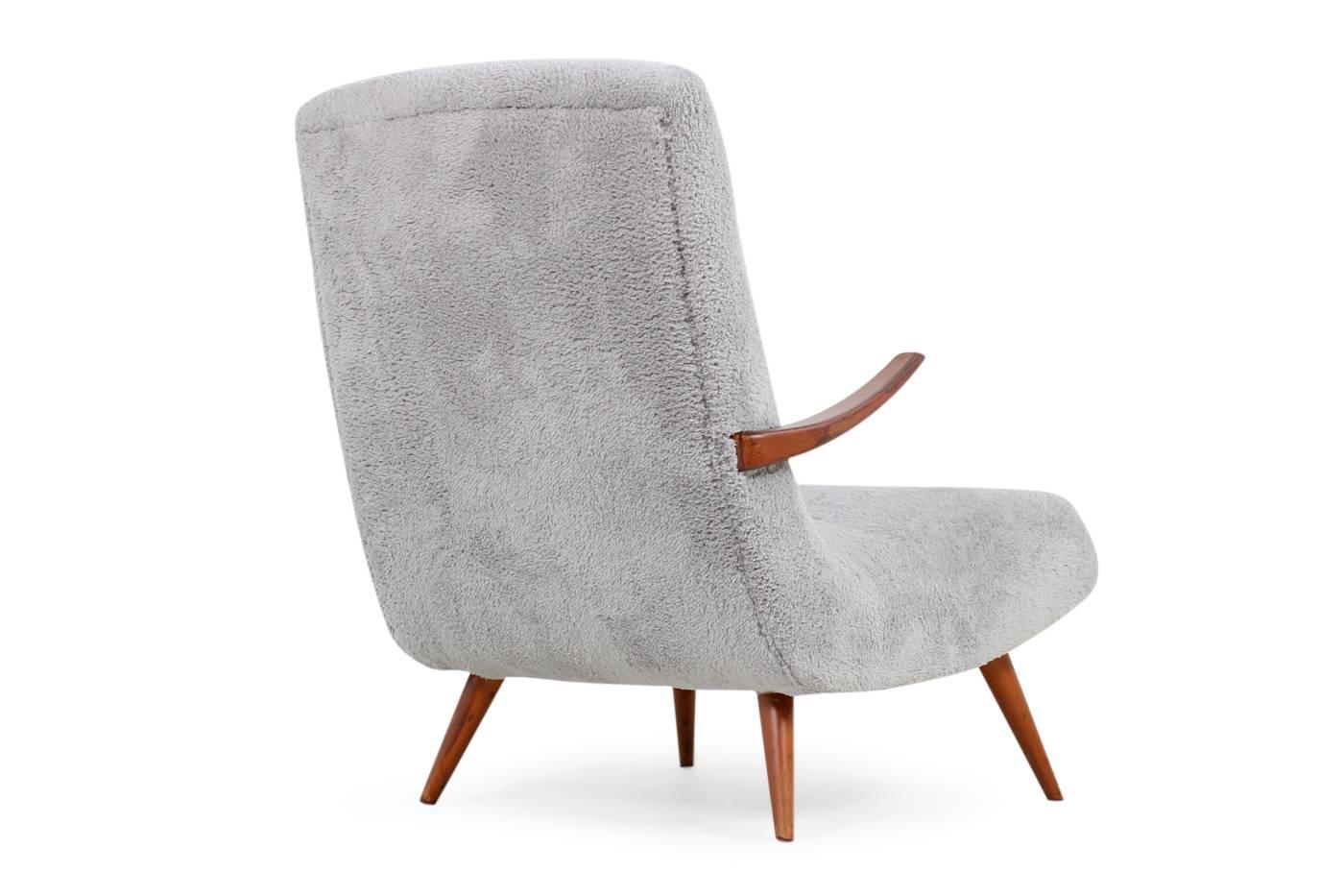 Mid-20th Century 1950s Organic Lounge Chair Faux Teddy Bear Fur Mid-Century Modern Beechwood
