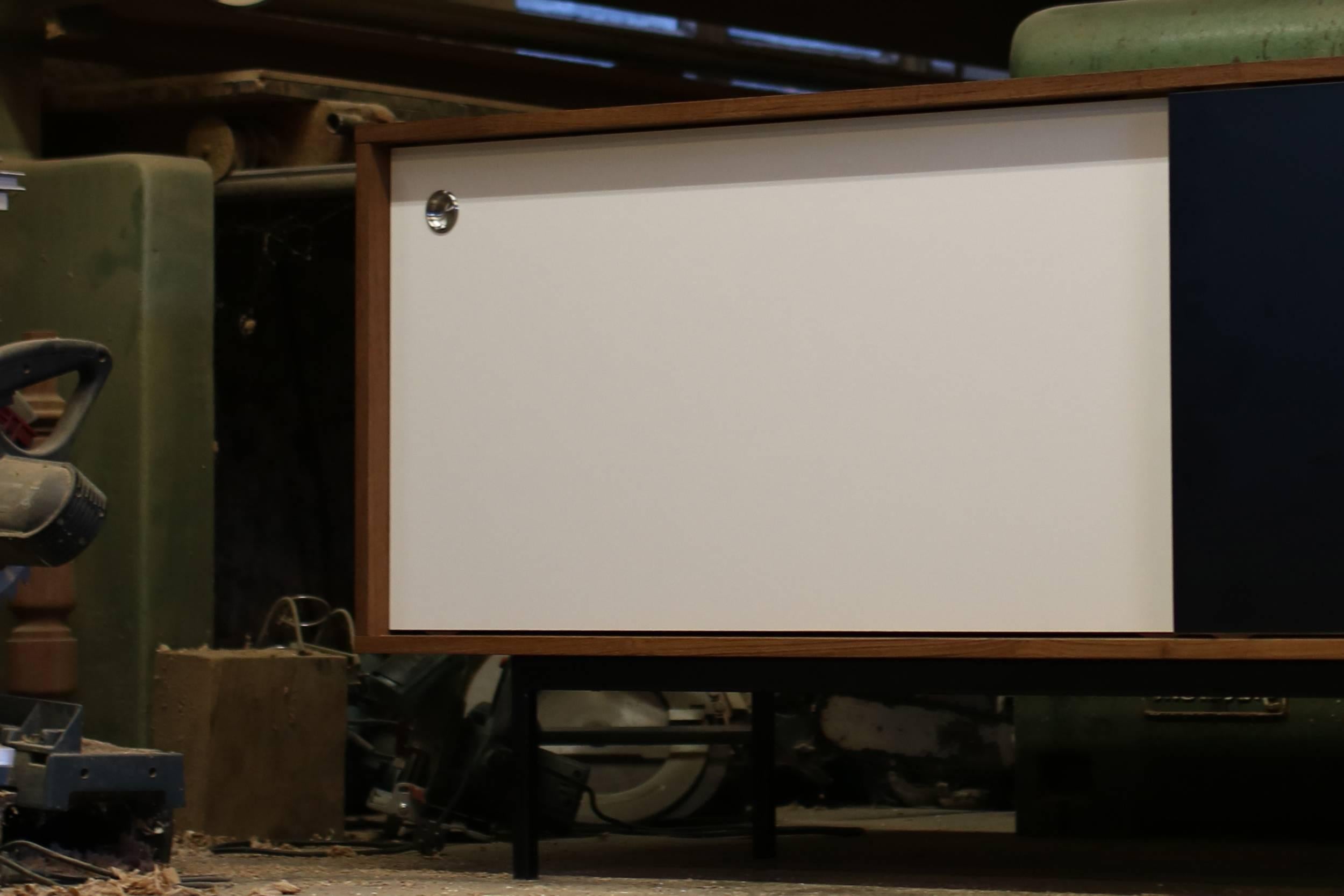 Modern Minimalist Teak Sideboard Nathan Lindberg Design, Black and White Formica Doors