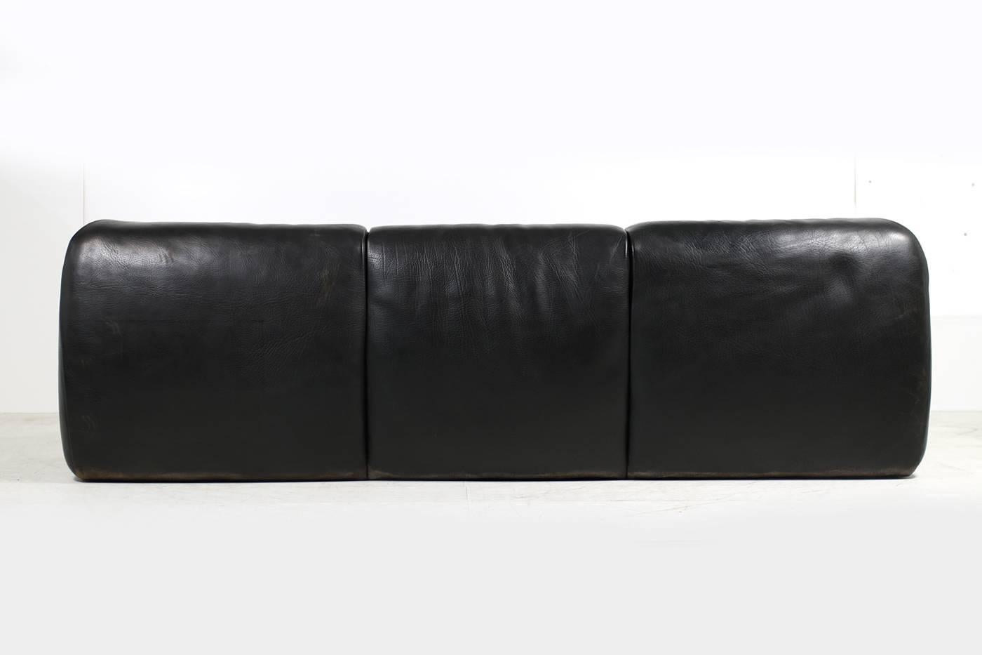 Modern Large 1970s Organic Vintage Buffalo Leather Lounge Sofa Three-Seat High Quality