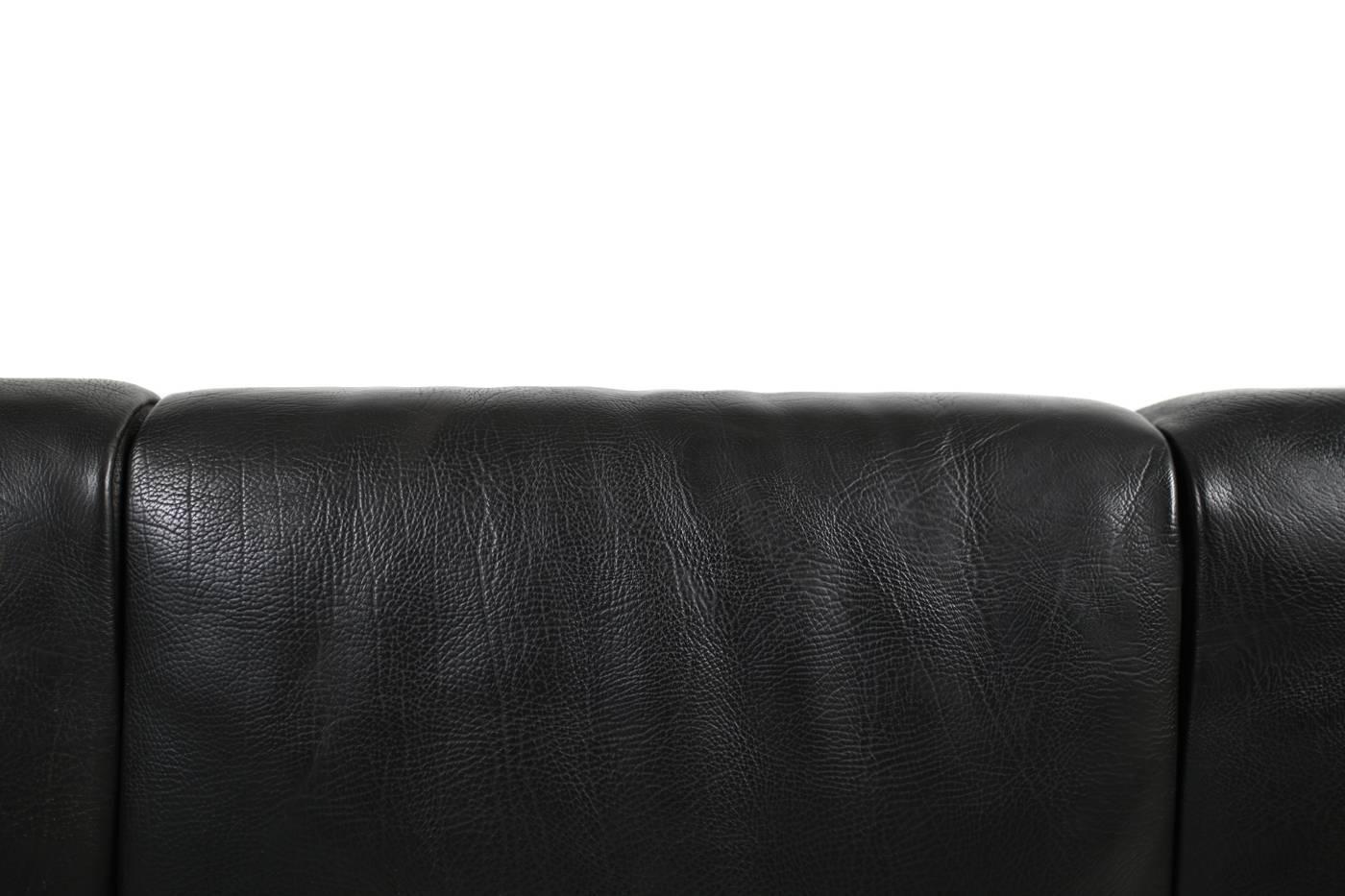 German Large 1970s Organic Vintage Buffalo Leather Lounge Sofa Three-Seat High Quality