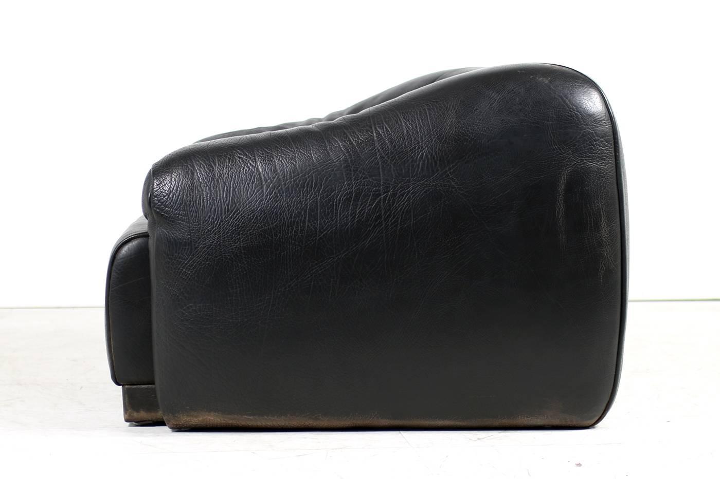 German Rare 1970s Organic Buffalo Leather Lounge Chair in High Quality, Black