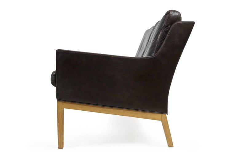 Mid-Century Modern 1960s Kai Lyngfeldt Larsen Oak & Leather Lounge Sofa Dark Brown Soren Willadsen For Sale