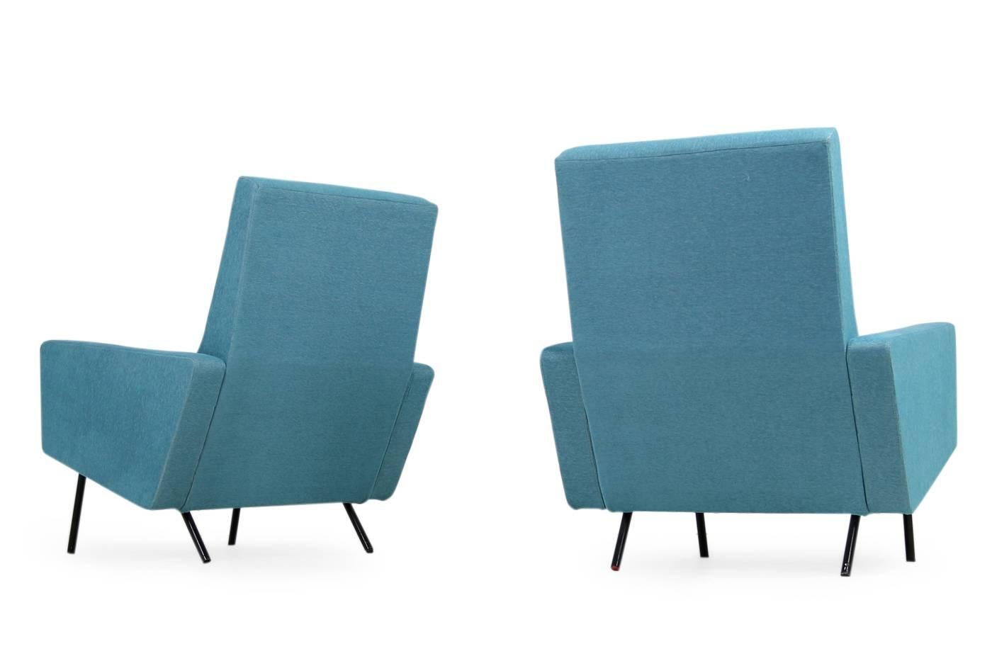 Metal Pair of 1950s Lounge Chairs Joseph Andre Motte Attributed Mid-Century Modern For Sale