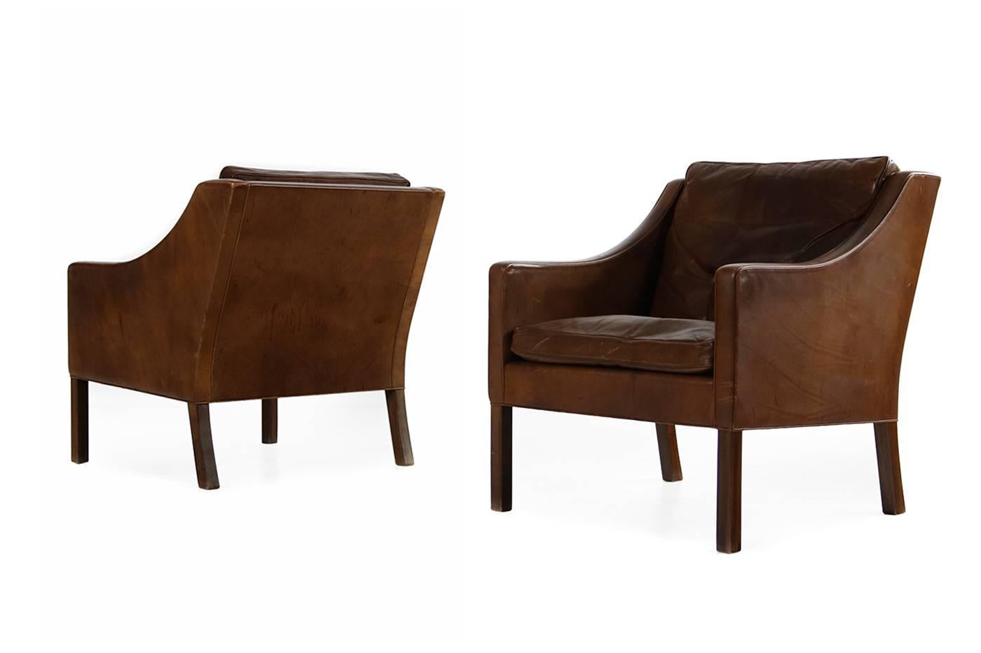 Pair of 1960s Borge Mogensen Mod. 2207 Leather Lounge Chairs, Danish Modern 3