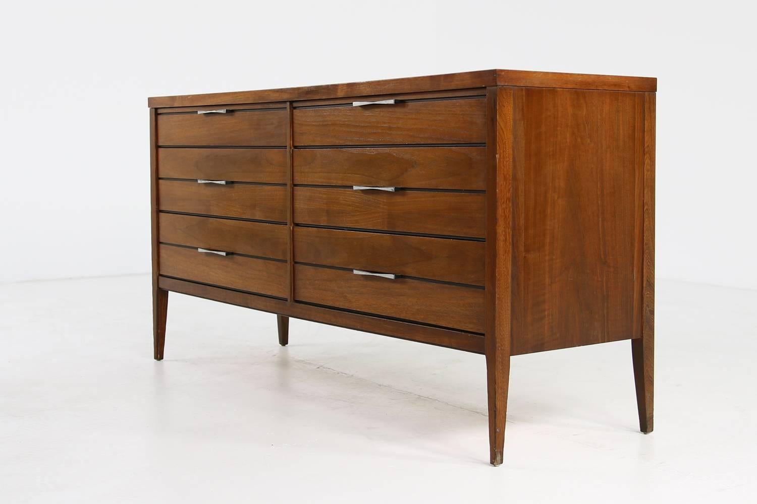 Danish 1950s American Walnut Sideboard, Chest of Six Drawers, Mid-Century Modern Design