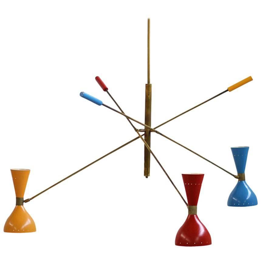 Italian Modern Adjustable Three-Arm 'Triennale' Brass Lamp in Stilnovo Style