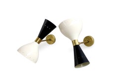 Pair of Beautiful Adjustable Large Italian Sconces Brass Stilnovo Style Bi-Color