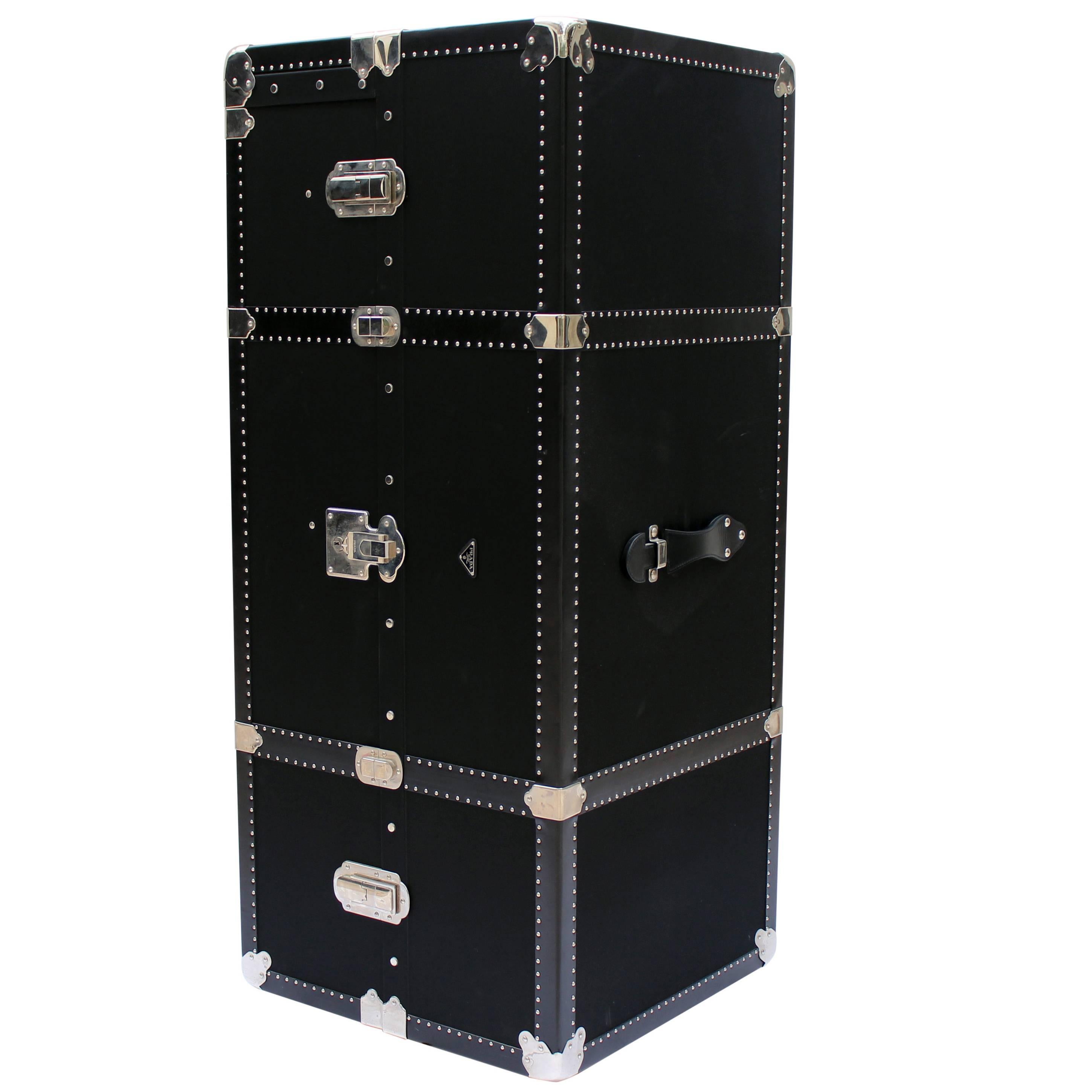 Prada Black Canvas Wardrobe Trunk with Palladium Hardware Made in 2005 For Sale