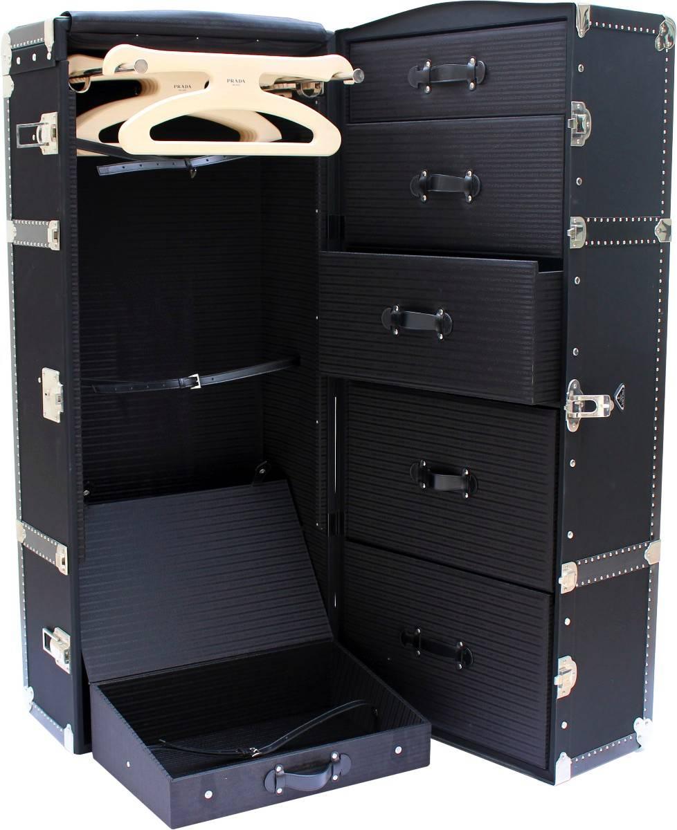 Italian Prada Black Canvas Wardrobe Trunk with Palladium Hardware Made in 2005 For Sale