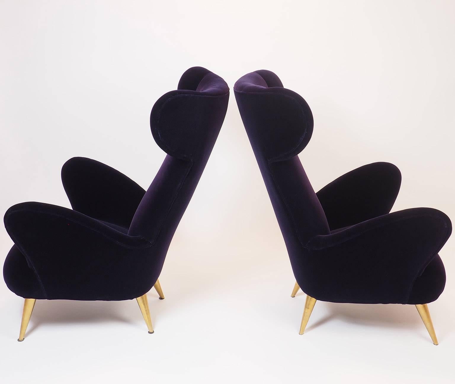 Brass Italian Sumptuous and Unique Lounge Chairs manufacture 