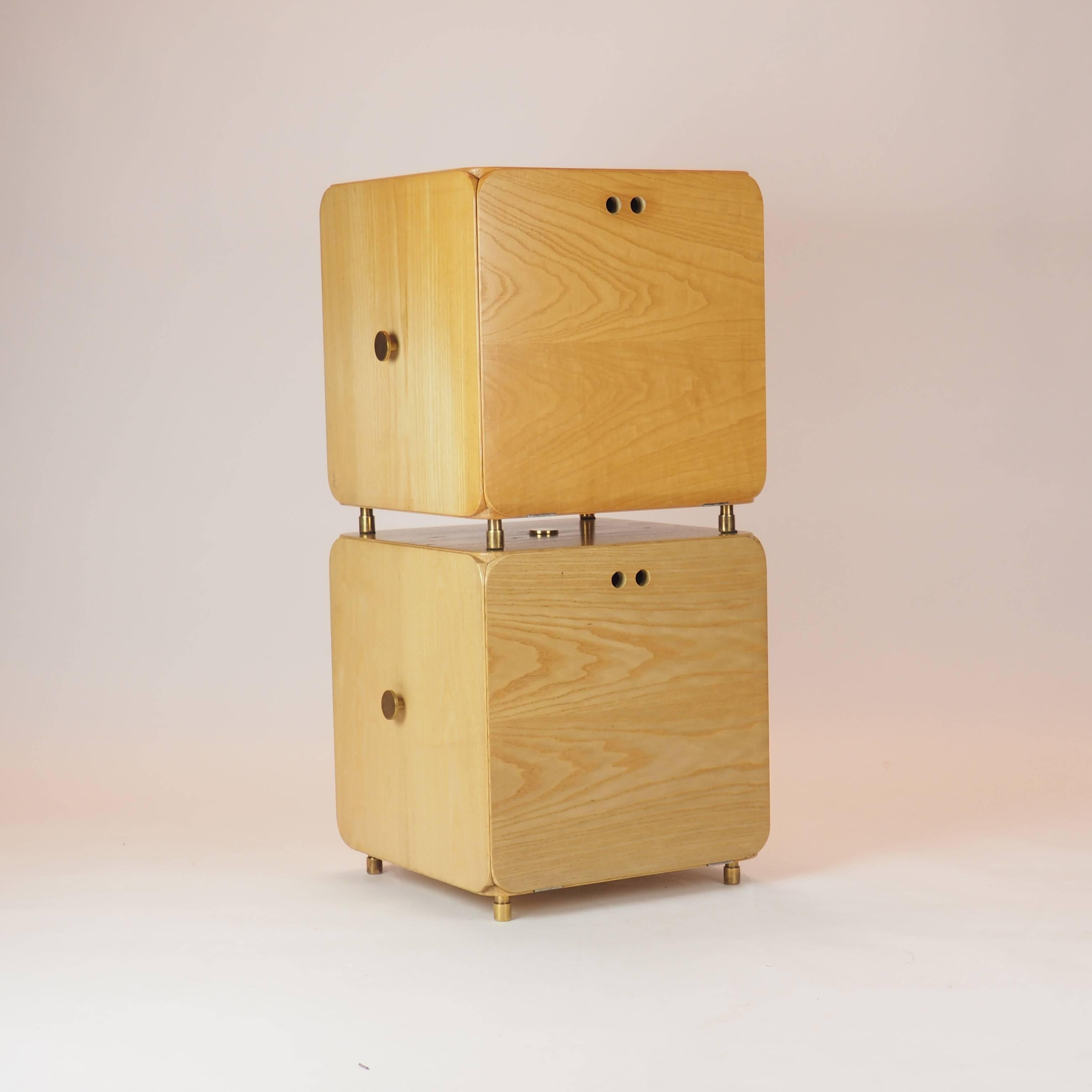 Pair of  wood 'Cube' Cabinet  Nightstands Produced  in Italy by Maisa in  1969 1