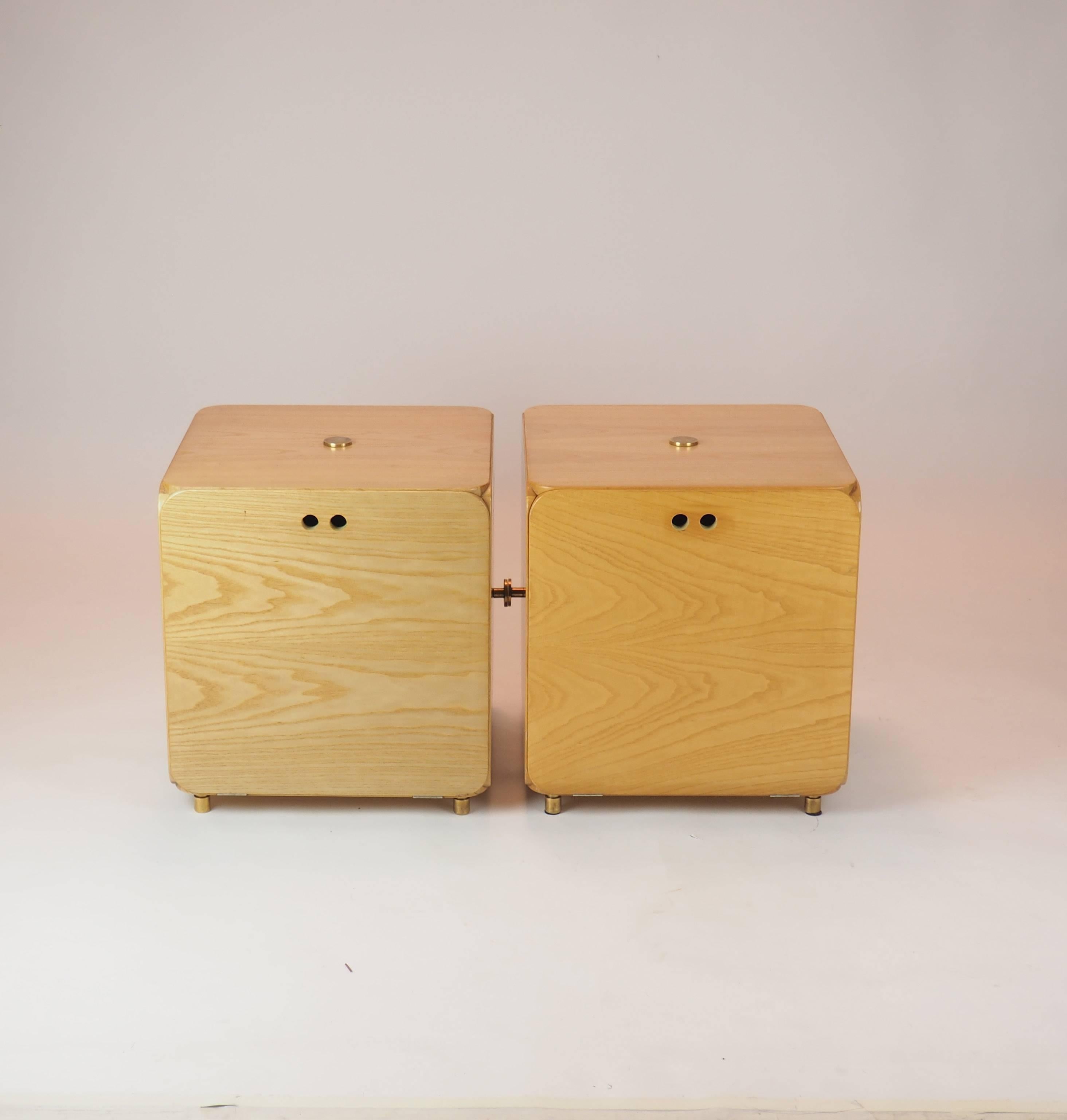 Ash Pair of  wood 'Cube' Cabinet  Nightstands Produced  in Italy by Maisa in  1969