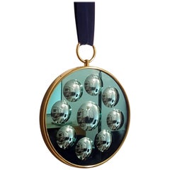 Piero Fornasetti Wall Round Optical Mirror in Brass with Velvet Band, Italy